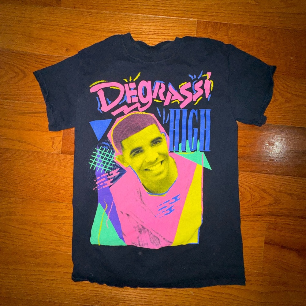 Black Short-Sleeve Graphic Tee with Neon Degrassi High Print